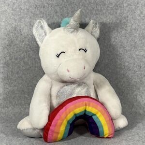 Peekaboo Unicorn Plush Stuffed Animal White Holding Rainbow Spark Create Image